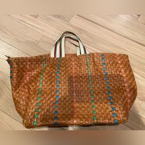 Clare V Bateau Tote - NATURAL Woven Striped Checker